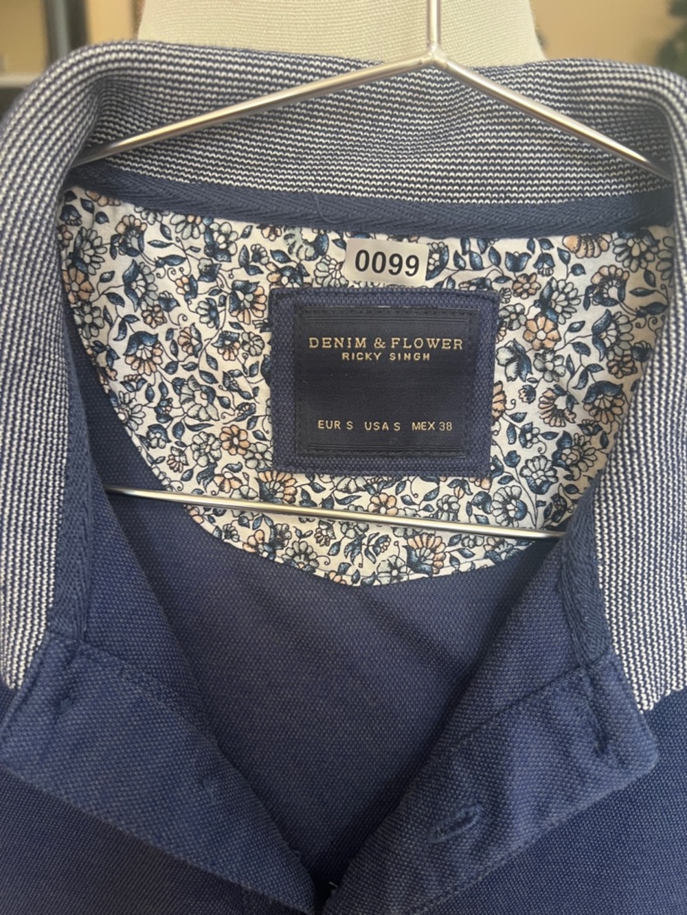 Denim & Flower Navy Polo with Floral Inner Yoke
